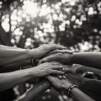 Diverse Hands United in Hopeful Support