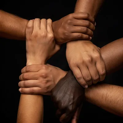 Diverse Hands Joined in Supportive Unity