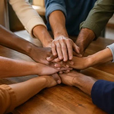 Diverse Hands Stacked in Unity