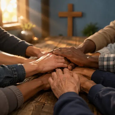 Diverse Hands United in Prayer Room