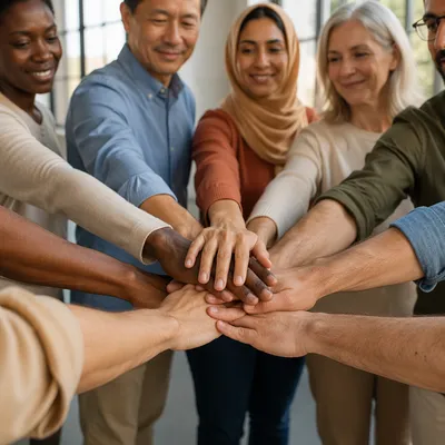 Diverse Hands Stacked in Unity