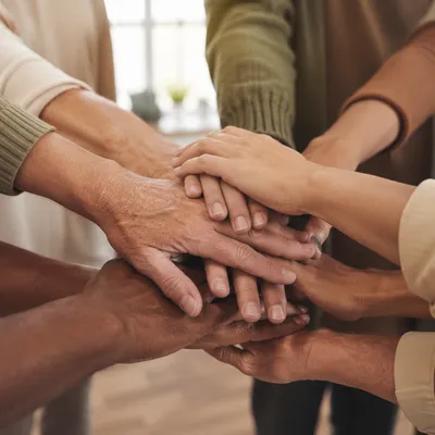 Diverse Hands Stacked in Unity
