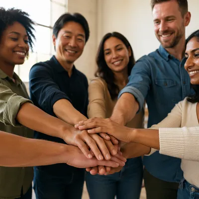 Diverse Adults Stacking Hands in Studio