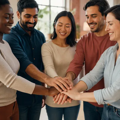 Diverse Adults Stacking Hands in Unity