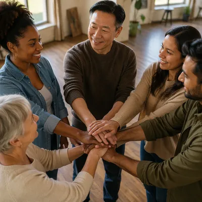Diverse Adults Stacking Hands in Unity