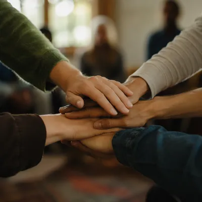 Diverse Hands United in Church Fellowship