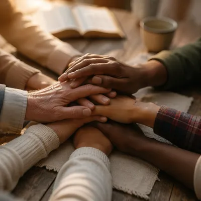 Hands Joined in Prayerful Community Unity