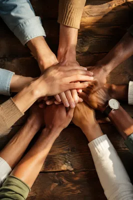 Diverse Hands Joined in Hopeful Unity