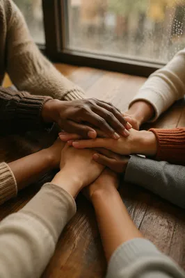 Diverse Hands Stacked in Hopeful Unity