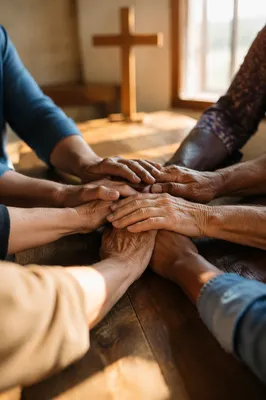 Diverse Hands United in Prayer Room