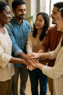 Diverse Hands Stacked in Unity Indoors