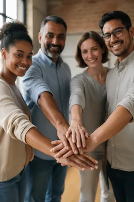 Diverse Coworkers Stacking Hands in Unity