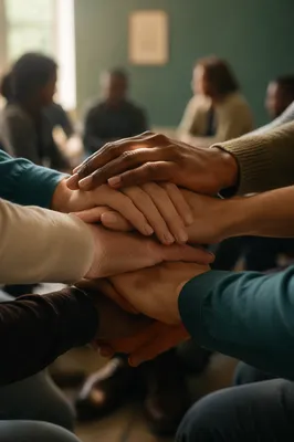 Diverse Hands Stacked in Church Unity