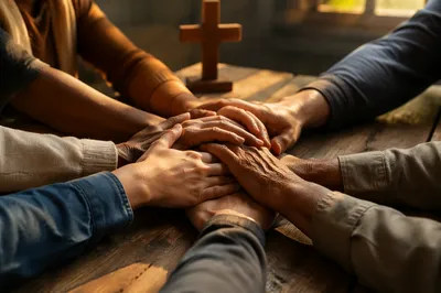 Diverse Hands United in Prayer Room