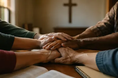 Diverse Hands Joined in Prayerful Unity