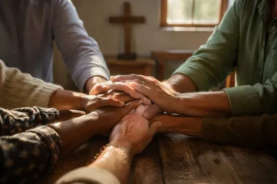 Diverse Hands United in Chapel Prayer