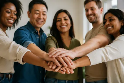 Diverse Adults Stacking Hands in Unity