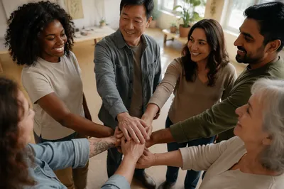 Diverse Adults Stacking Hands in Unity