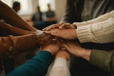 Diverse Hands United in Church Fellowship
