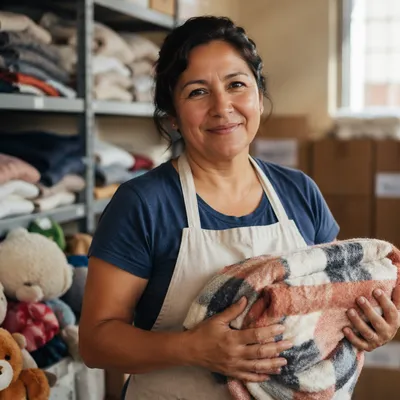Warm Portrait of Woman Holding Blanket