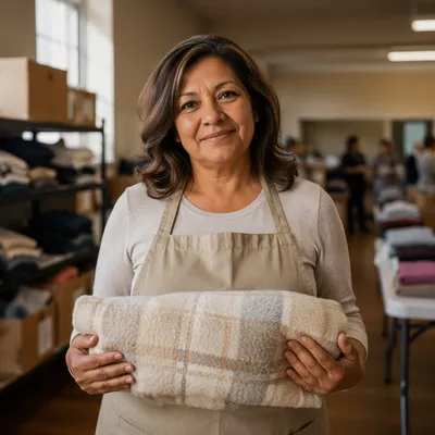 Warm Portrait of Woman Holding Blanket