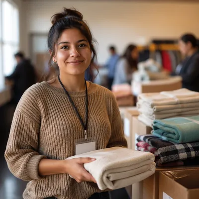 Warm Volunteer Portrait at Donation Center