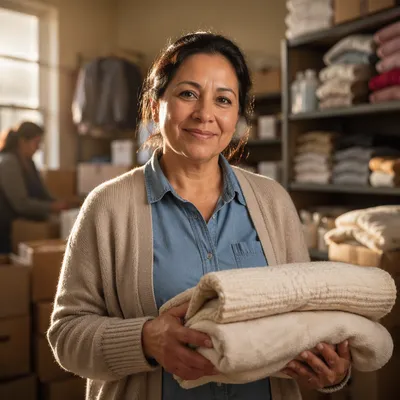 Warm Portrait of Woman Holding Blanket