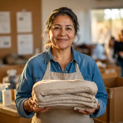 Warm Portrait of Woman Holding Blanket