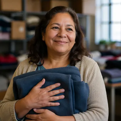 Warm Portrait of Woman Holding Blanket