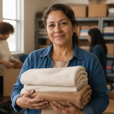 Warm Portrait of Woman Holding Blankets