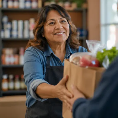 Warm Volunteer Portrait at Food Pantry