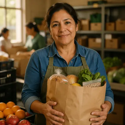 Warm Portrait of Woman Holding Grocery Bag