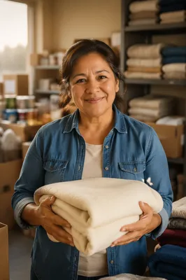Warm Portrait of Woman Holding Blanket