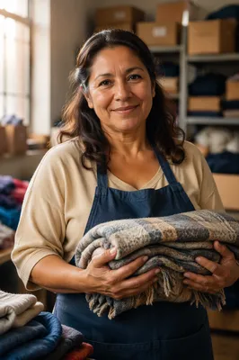 Warm Portrait of Volunteer Holding Blanket