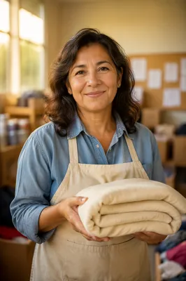 Warm Portrait of Volunteer Holding Blanket