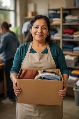 Warm Volunteer Portrait Holding Donation Box