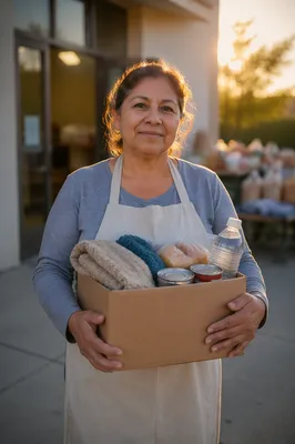 Warm Portrait of Woman Holding Donation Box