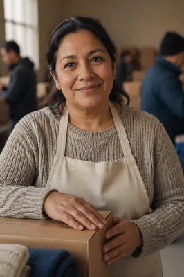Warm Portrait of Woman at Donation Table