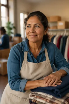 Warm Portrait of Woman at Donation Center