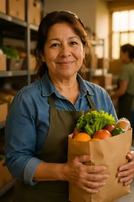 Warm Portrait of Volunteer Holding Grocery Bag