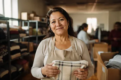 Warm Portrait of Volunteer Holding Blanket