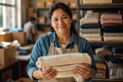 Warm Portrait of Woman Holding Blanket