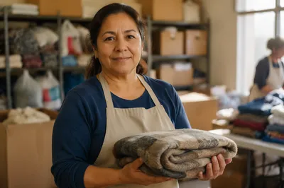 Warm Portrait of Volunteer Holding Blanket