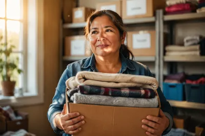 Warm Portrait of Woman Holding Blankets