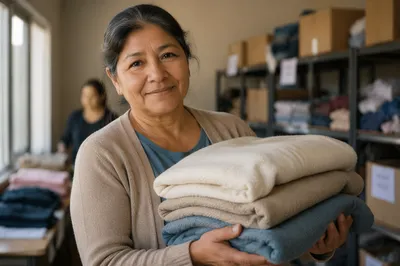 Warm Portrait of Woman Holding Blankets