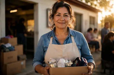 Warm Portrait of Woman Holding Donation Box