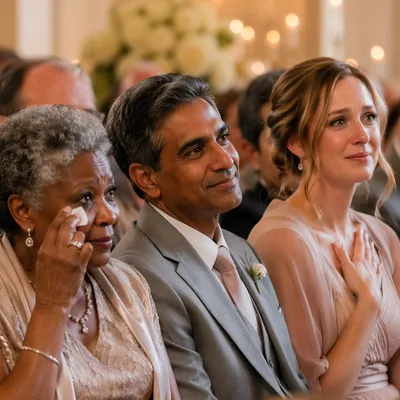 Emotional Wedding Guests During Indoor Ceremony