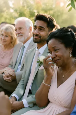 Emotional Wedding Guests in Garden Ceremony