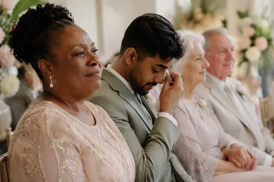 Emotional Wedding Guests During Indoor Ceremony