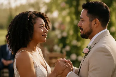 Emotional Wedding Vows in Garden Close Up